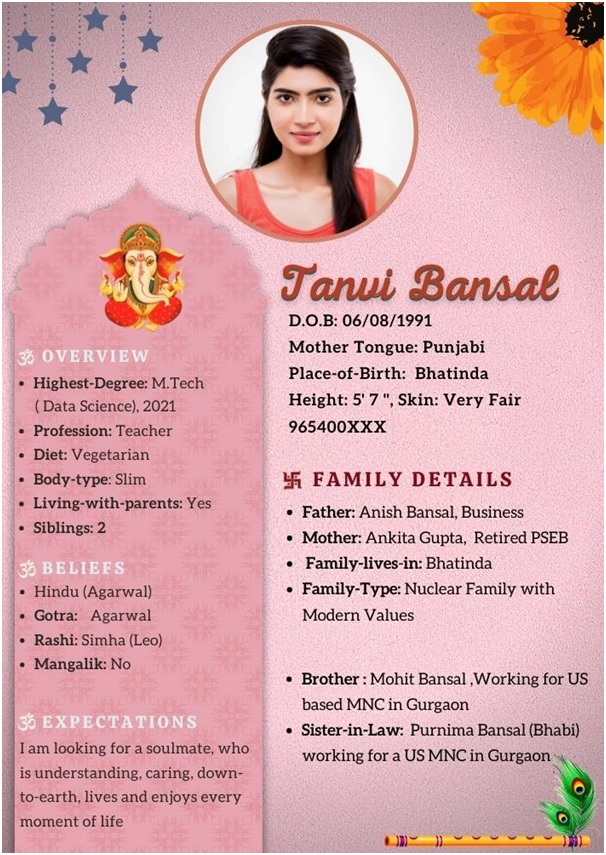 Specific format for marriage biodata
