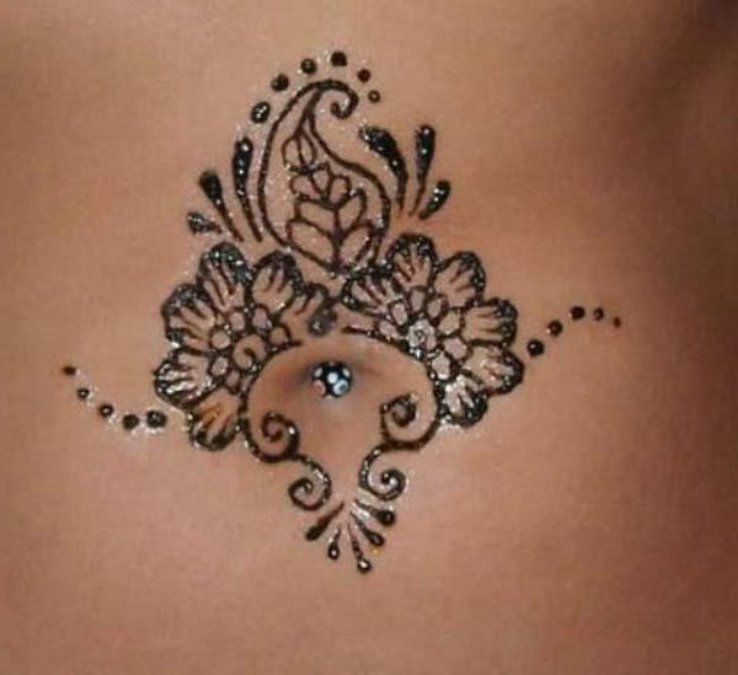 Uneven Bridal Belly Mehndi Design
