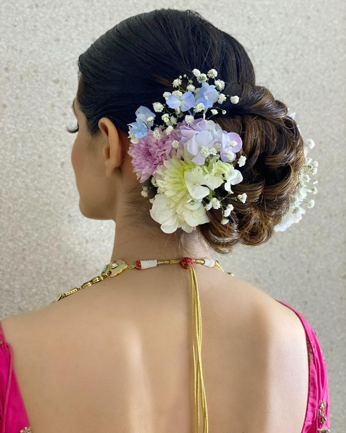 Low Bun With Floral Accessories