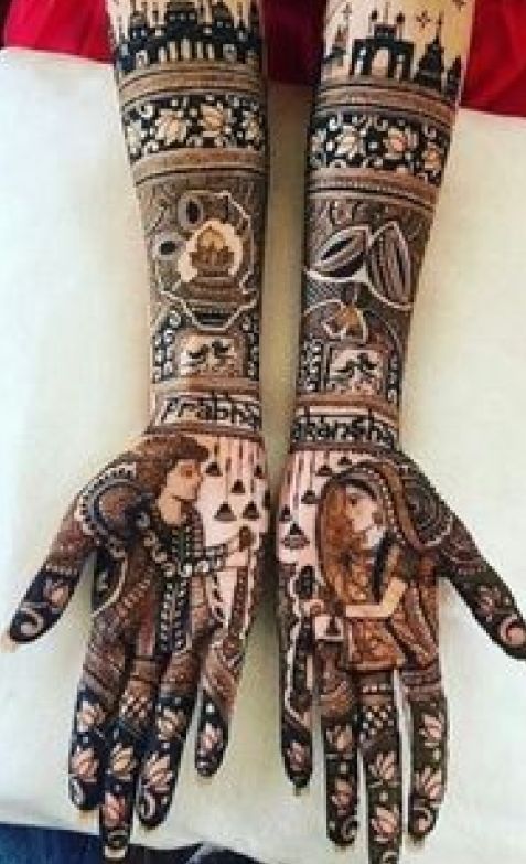 Complete hand mehndi design with personalized components
