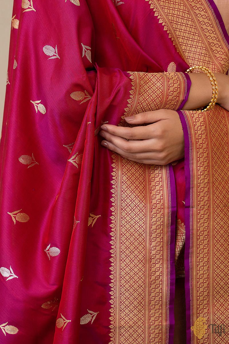 Bric red saree with purple dupatta