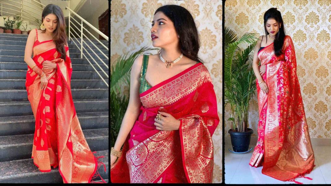 Traditional Red Banarasi Wedding Saree Designs for a Bride