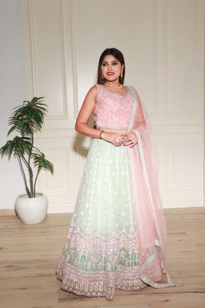 Candy Pink and mint Green Lehenga