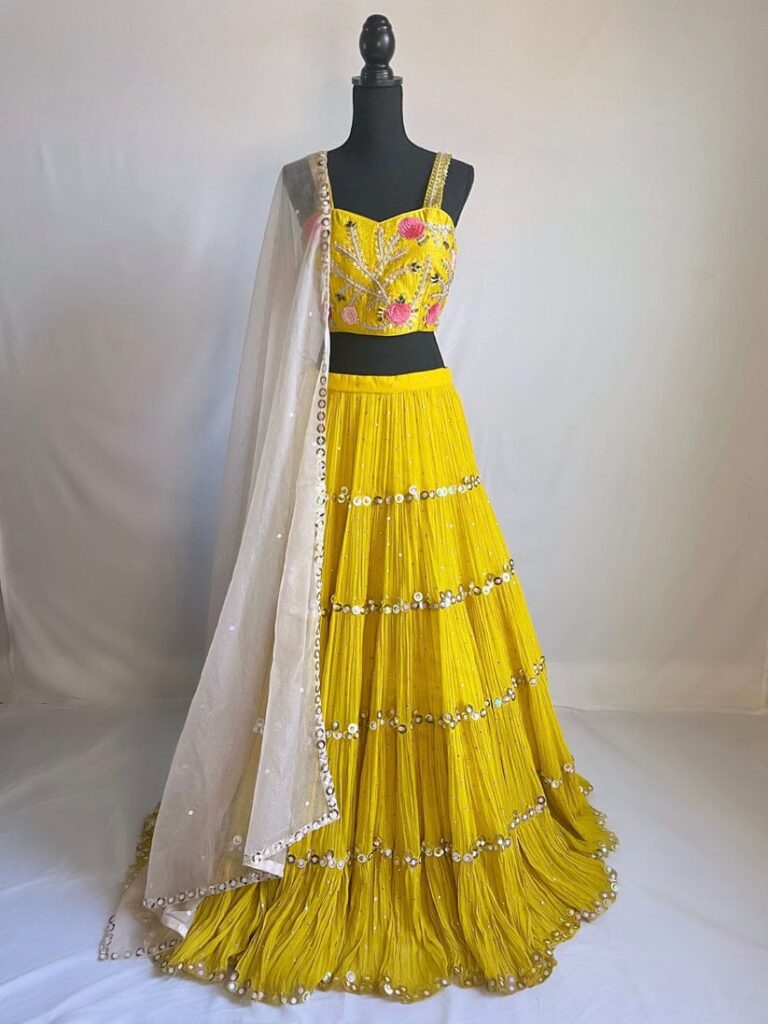 Yellow Tiered Lehenga With Sequence Work