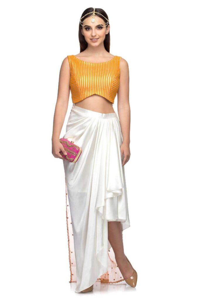 embroidered Crop Top with Dhoti Style Skirt