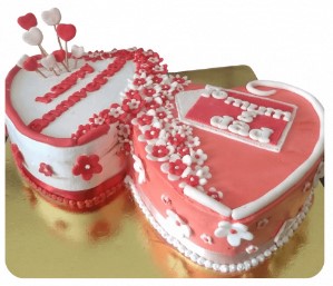 Cake for an Anniversary with Rosy Hearts