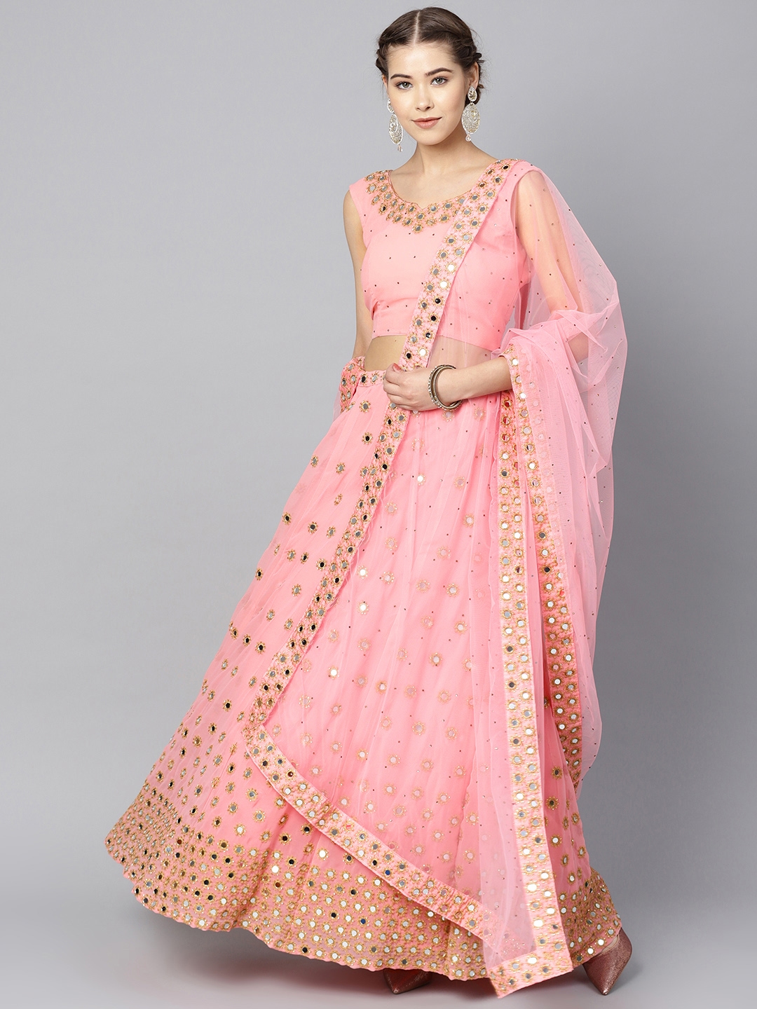 A head-covering one, and a diagonal one resembling a pleated saree pallu